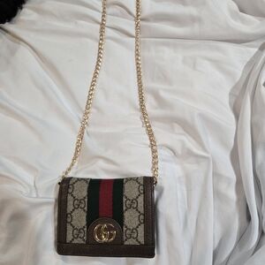 Gucci Beige and Brown Crossbody Bag with Gold Chain